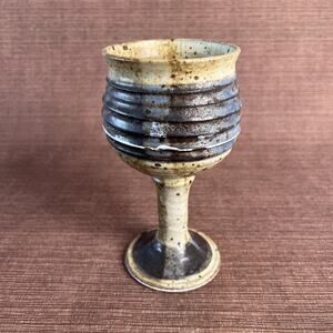 Vintage Stoneware Chalice – Handmade & Hand‑Glazed – 70s/80s Earthenware Tones
